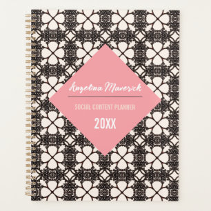 Agenda Elegante patrón floral negro titular de texto rosa