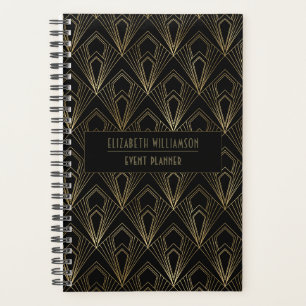 Agenda Elegante patrón geométrico Art Déco Negro y dora
