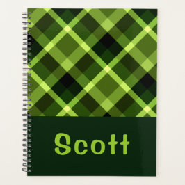 Agenda Elegante Pea Green Plaid Monogram Planner