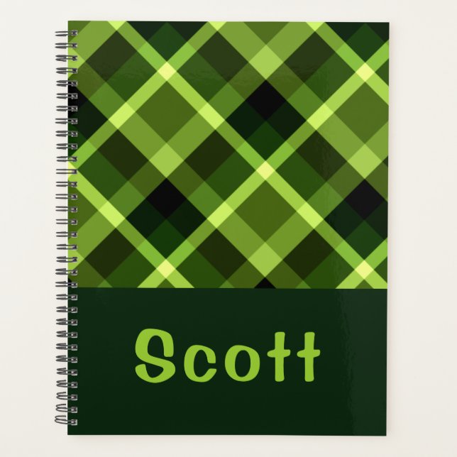 Agenda Elegante Pea Green Plaid Monogram Planner (Anverso)