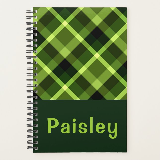 Agenda Elegante Pea Green Plaid Monograma Pequeño Planner (Anverso)
