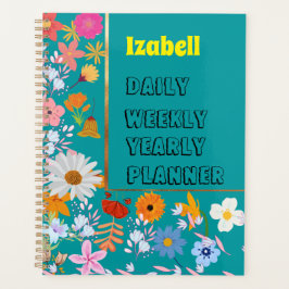 Agenda Elegante Personaliza el día floral azul