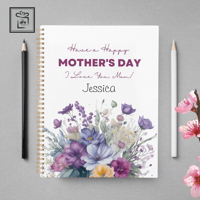 Agenda Elegante Personalizado acuarela Flores silvestres (Have a Happy Mother's Day, I love you, Mom)