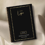 Agenda Elegante Personalizado con logotipo negro y oro 20<br><div class="desc">Manténgase organizado y a la carta con un planificador de marca personalizado con este diseño elegante para el mundo de los negocios negro y dorado 2025. Con un moderno marco de oro falso con espacio para el logotipo de su empresa, nombre y texto personalizado. Sencillo pero elegante diario de planificación...</div>