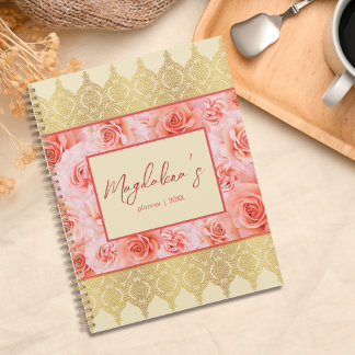 Agenda Elegante Personalizado Damask Yellow Floral Golden