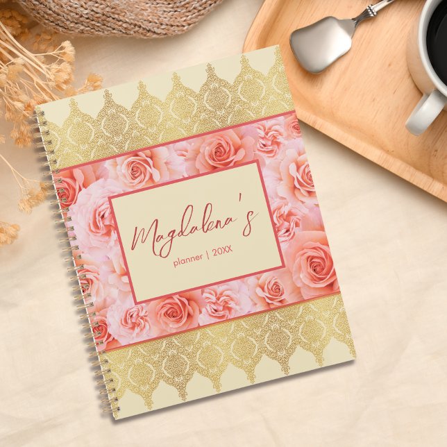Agenda Elegante Personalizado Damask Yellow Floral Golden (Subido por el creador)