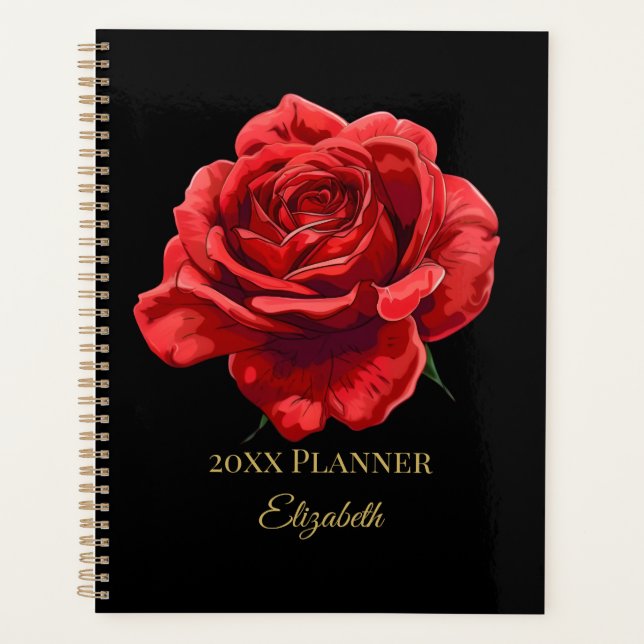 Agenda Elegante Personalizado de diseño de rosa roja acen (Anverso)