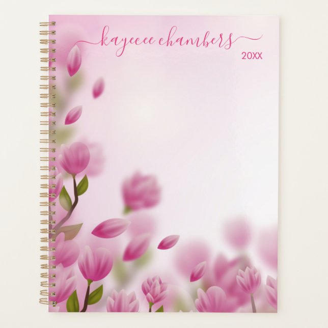 Agenda Elegante Personalizado de flores rosadas personali (Anverso)