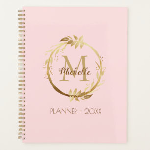 Agenda Elegante Personalizado Oro Monograma Rubor Rosa