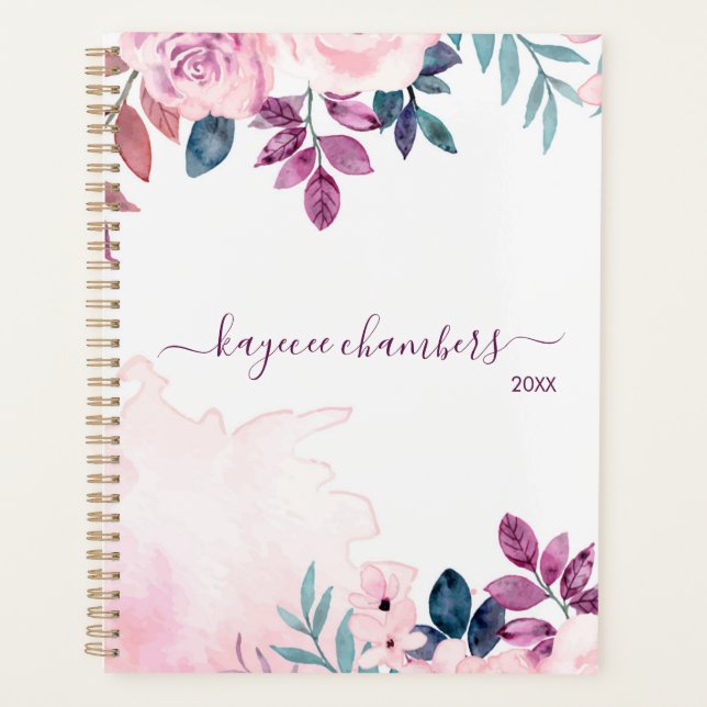 Agenda Elegante Personalizado personalizado de flores ros (Anverso)