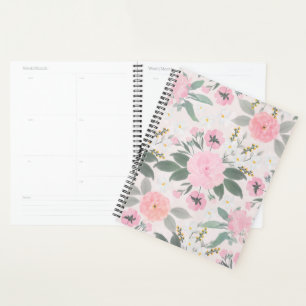 Agenda Elegante Pintado De Color De Agua Floral Rosa