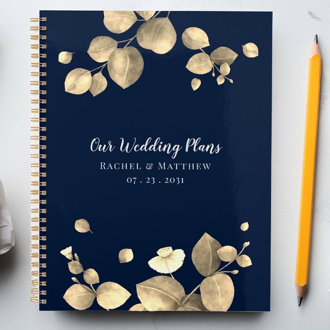 Agenda Elegante Plan de Boda Botánico Eucalyptus (Eucalyptus Gold Foliage Script Wedding Planner Notebook)