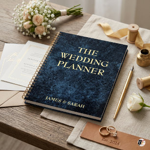 Agenda Elegante Plan de Boda Personalizado de Textura Azu