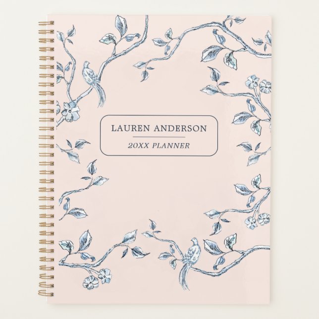 Agenda Elegante Planner de toile rosa y azul francés (Anverso)