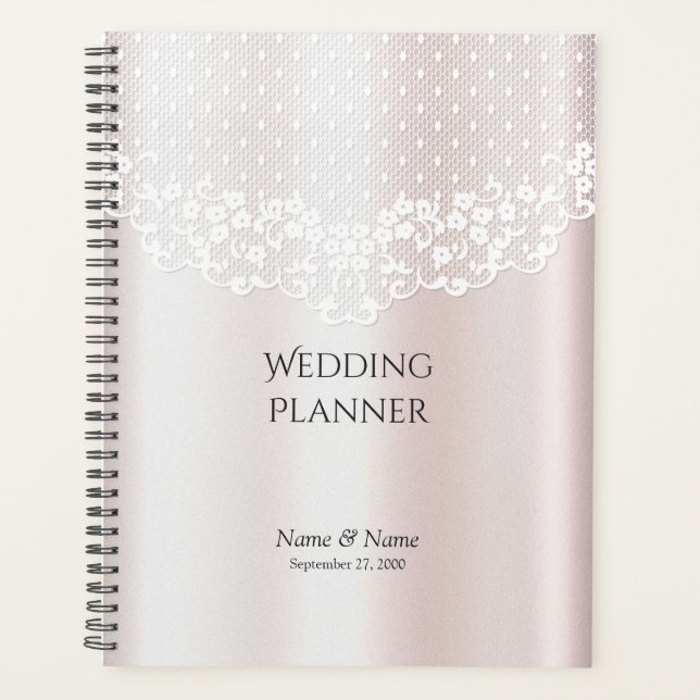 Agenda Elegante Planner floral de encaje blanco (Anverso)