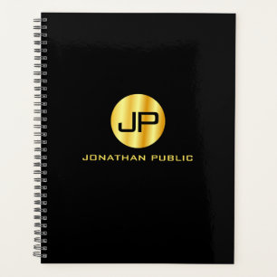Agenda Elegante plantilla de oro negro monogramada de mod