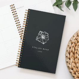 Agenda Elegante Plata Hibiscus Flower Personalizada