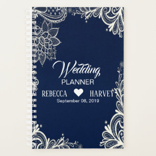 Agenda elegante playa náutica encaje blanco azul marino