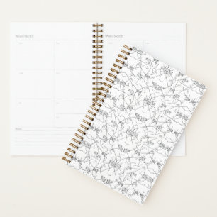 Agenda Elegante portátil monocromo de espiral floral