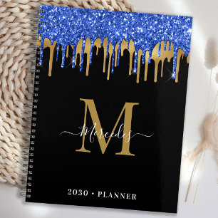 Agenda Elegante Purpurina de oro azul negro gotea monogra