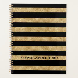 Agenda Elegante Purpurina de oro negro a rayas