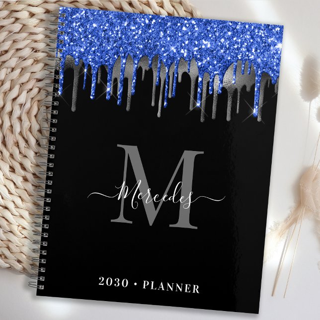 Agenda Elegante Purpurina de plata azul negro gotea monog (Subido por el creador)
