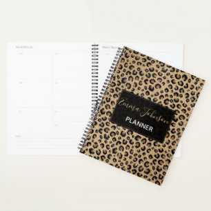 Agenda Elegante Purpurina dorado Leopardo negro