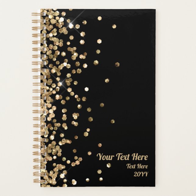 Agenda Elegante Purpurina negro y oro Personalizado peque (Anverso)