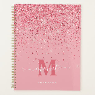 Agenda Elegante Purpurina Rosa Monogramado Nombre