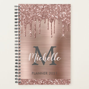 Agenda Elegante Purpurina rosado de oro de rosado monogra
