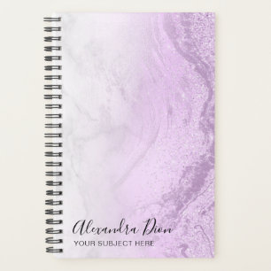 Agenda Elegante purpurina violeta de mármol blanco