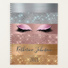 Agenda Elegante rayas Purpurinas Rosa de oro plateado