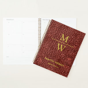Agenda Elegante Red Monogramed Luxe Look Gold Lettering
