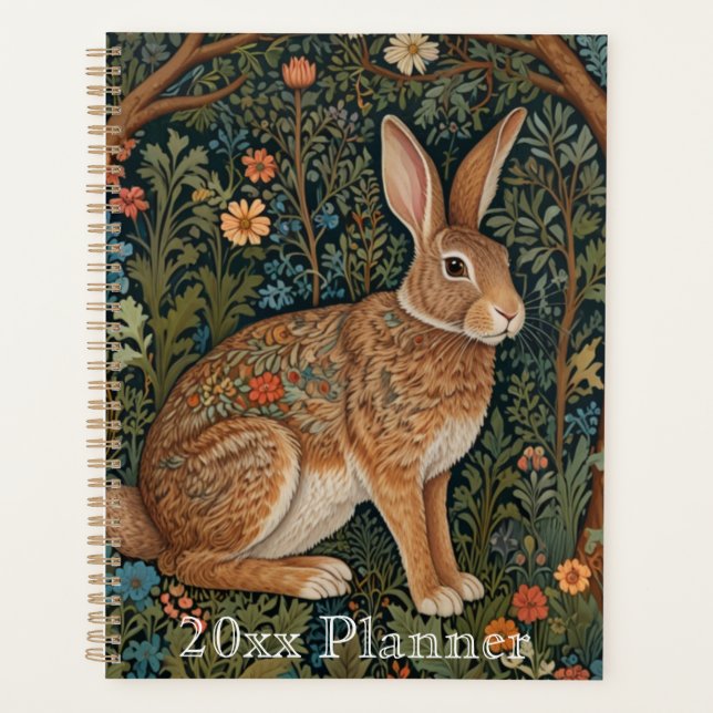 Agenda Elegante retro boho conejo leñoso floral (Anverso)