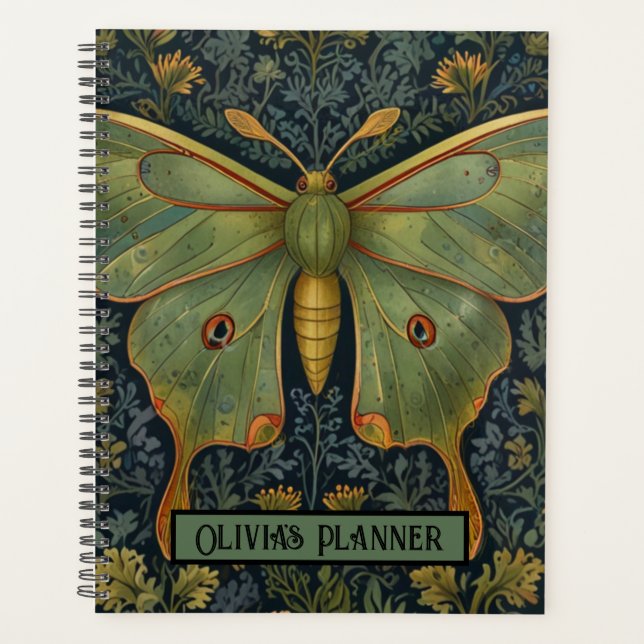Agenda Elegante retro boho Luna moth botánico (Anverso)