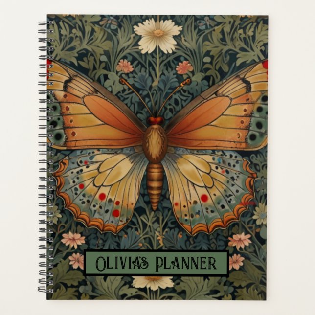 Agenda Elegante retro boho mariposa vegetación botánica (Anverso)