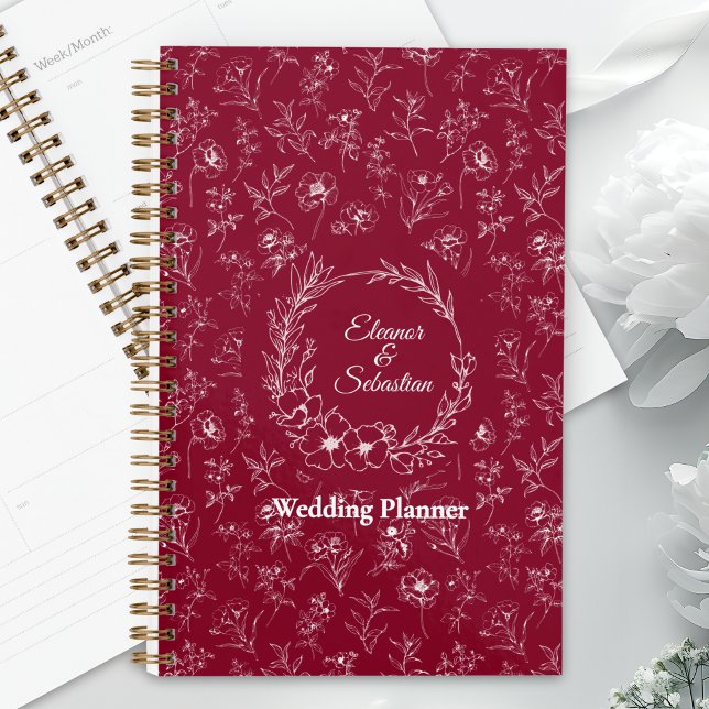 Agenda Elegante Romance de época Borgoña Boda Floral (Subido por el creador)