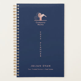 Agenda Elegante Rosa azul de la marina de oro no fechado 