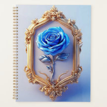 Elegante Rosa Azul Exhibida en Marco de Oro Orname