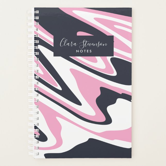 Agenda Elegante rosa, azul marino y mármol blanco (Anverso)