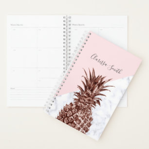 Agenda Elegante rosa dorado piña mármol blanco