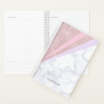 Agenda Elegante rosa geométrico oro purpurina mármol blan<br><div class="desc">Diseño geométrico elegante y elegante con purpurina de oro falso rosa,  mármol blanco,  rosa y violeta.</div>