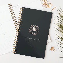 Agenda Elegante Rosa Gold Hibiscus Flower Personalizada