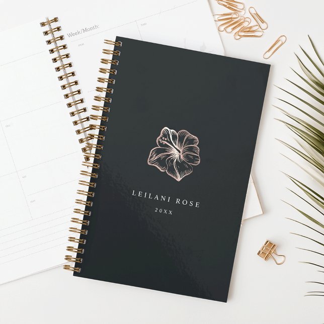 Agenda Elegante Rosa Gold Hibiscus Flower Personalizada (Subido por el creador)