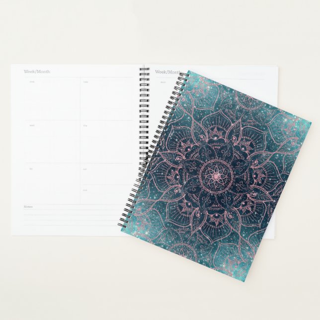 Agenda Elegante Rosa Gold Mandala Estrellas de nebula azu (Demostración)