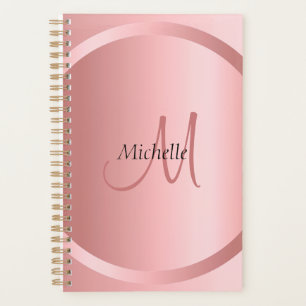 Agenda Elegante Rosa Monograma Dorado Plantilla moderna
