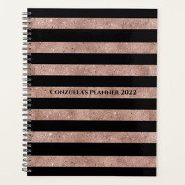 Agenda Elegante Rosa negro Purpurina de oro a rayas