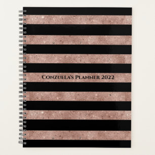Agenda Elegante Rosa negro Purpurina de oro a rayas