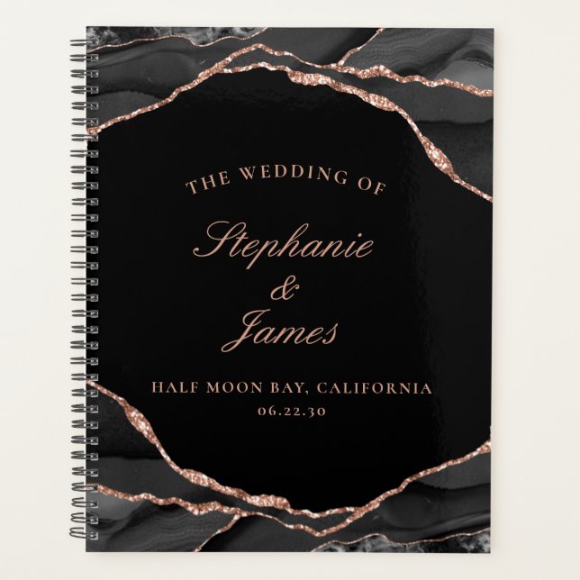 Agenda Elegante Rosa negro Relieve metalizado dorado Agat (Anverso)