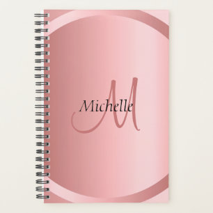 Agenda Elegante Rosa personalizado Monograma de oro moder